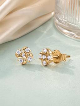Ornate Jewels - 9K Yellow Gold 0.14 Carat Lab Grown Diamond Flower Stud Earrings