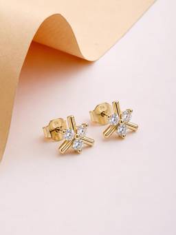 Ornate Jewels - 9K Yellow Gold 0.08 Carat Lab Grown Diamond Dainty Flower Earrings