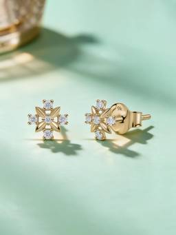 Ornate Jewels - 9K Yellow Gold 0.13 Carat Lab Grown Diamond Flower Stud Earrings