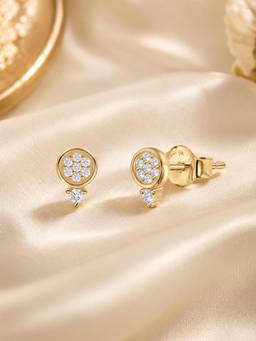Ornate Jewels - 9K Yellow Gold 0.11 Carat Lab Grown Diamond Cluster Stud Earrings
