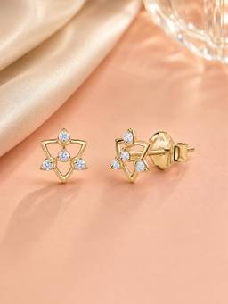 Ornate Jewels - 9K Yellow Gold 0.08 Carat Lab Grown Diamond Triangle Star Stud Earrings