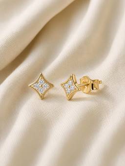 Ornate Jewels - 9K Yellow Gold 0.06 Carat Lab Grown Diamond 4-Pointed Stud Earrings