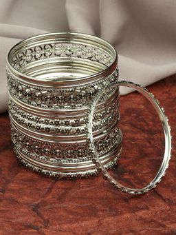 OOMPH - Combo Of 18 Oxidised Silver Bangle Set