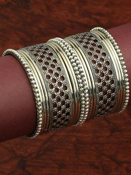 OOMPH - Combo Of 18 Oxidised Silver Bangle Set