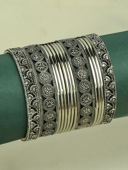 OOMPH - Combo Of 13 Oxidised Silver Bangle Set