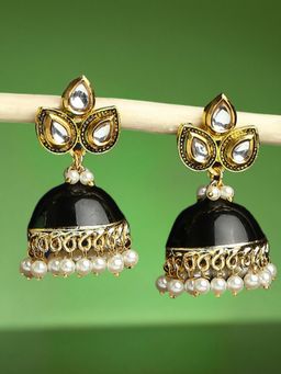 OOMPH - White & Black Jhumki Earrings Meenakari Floral Design