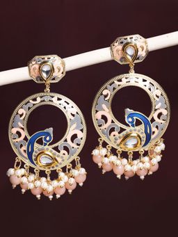 OOMPH - Peach Meenakari Large Chand Bali Peacock Design