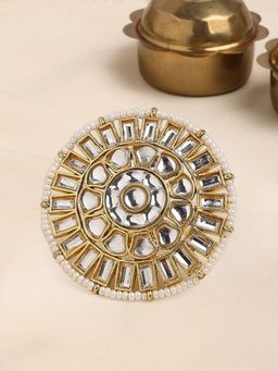 OOMPH - Gold Kundan Jada Ring Ethnic Floral Design Adjustable Stylish