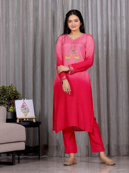 Sukruti Design - Chideya Collection Pink Straight Kurta, Bottom Wear & Dupatta (Set of 3)