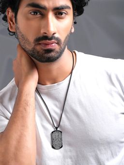 Yellow Chimes - Black Dog Tag Stainless Steel Pendant Necklace for Men