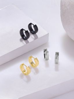 Yellow Chimes - Stainless Steel Hoops Earrings For Men (Pack of 3)