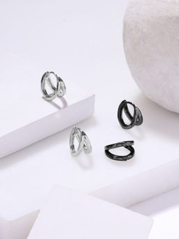 Yellow Chimes - Black And Silver Hoop Earrings For Men (Pack of 2)