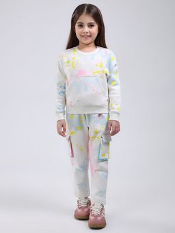 Monte Carlo - Girls Full Sleeve Winter Off White Sweatshirt with Trackpant