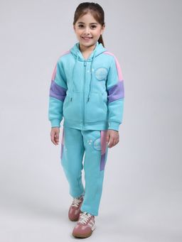 Monte Carlo - Girls Blue Hooded Full Sleeve Winter Hoodie with Trackpant
