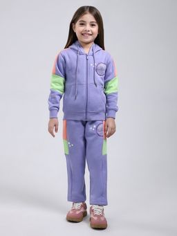 Monte Carlo - Girls Purple Hooded Full Sleeve Winter Hoodie with Trackpant