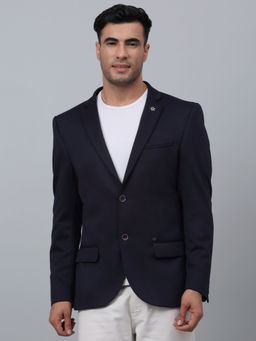 Cantabil - Mens Navy Blue Solid Single Breasted Casual Blazer