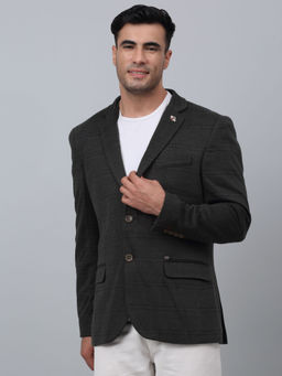 Cantabil - Mens Green Checks Single Breasted Casual Blazer