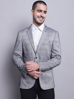 Cantabil - Mens Grey Checks Single Breasted Casual Blazer