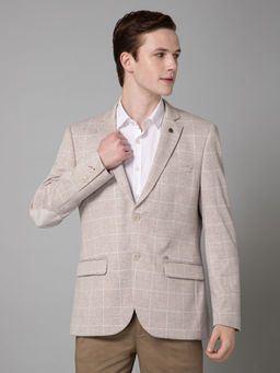 Cantabil - Mens Beige Checks Single Breasted Casual Blazer