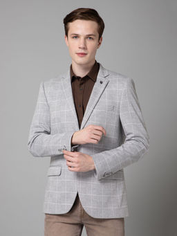 Cantabil - Mens Grey Checks Single Breasted Casual Blazer