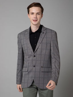 Cantabil - Mens Grey Checks Single Breasted Casual Blazer
