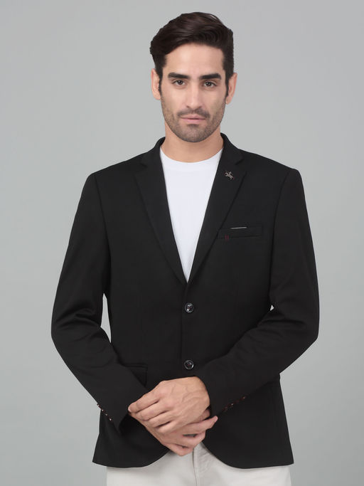 Cantabil Mens Black Self Design Single Breasted Casual Blazer