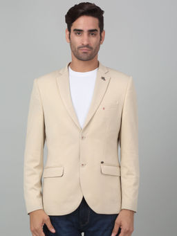 Cantabil - Mens Beige Self Design Single Breasted Casual Blazer