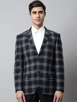 Cantabil - Mens Black Checks Single Breasted Formal Blazer