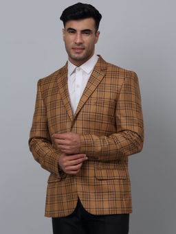 Cantabil - Mens Mustard Checks Single Breasted Formal Blazer
