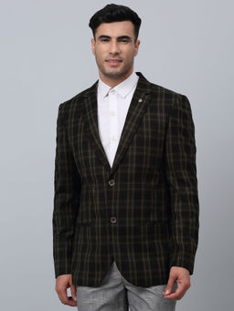 Cantabil - Mens Green Checks Single Breasted Formal Blazer