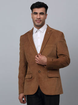 Cantabil - Mens Khaki Self Design Single Breasted Formal Blazer