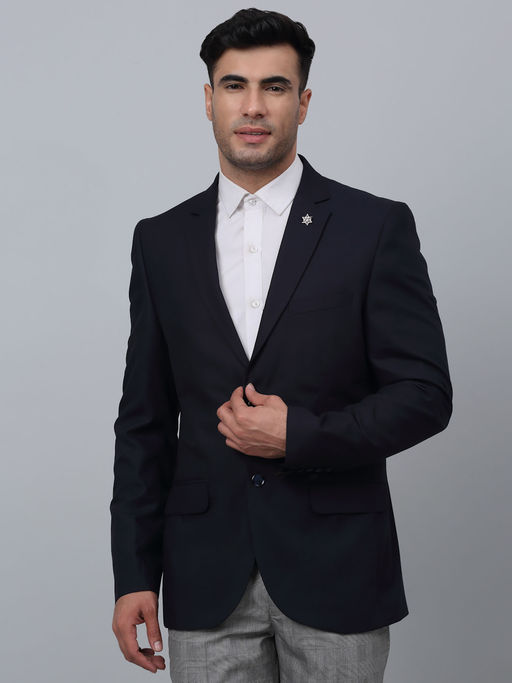 Cantabil Mens Navy Blue Solid Single Breasted Formal Blazer