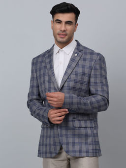 Cantabil - Mens Grey Checks Single Breasted Formal Blazer