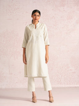 Kaveri - Women Off White Embroidered Kurta with Pant and Dupatta