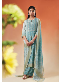 THREE-THREE - Daffodil Green Kurta With Pant And Dupatta