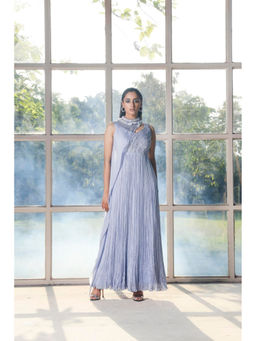 ISHA GUPTA TAYAL - Blue Periwinkle Gown with Drape Cape