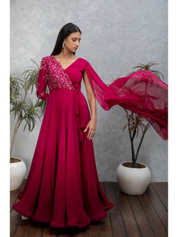 ISHA GUPTA TAYAL - Pink Sapphire Embroidered Draped Gown