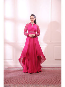 ISHA GUPTA TAYAL - Pink Sapphire Embroidered Layered Gown