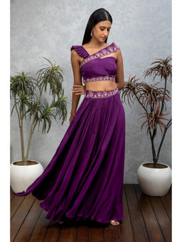 ISHA GUPTA TAYAL - Purple Amethyst Sharara with Crop Top and Belt
