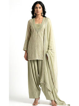 Basanti Kapde aur Koffee - Green Chanderi Embroidered Kurta Kurta With Farshi Salwar And Dupatta