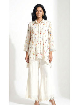 Basanti Kapde aur Koffee - Ivory Chanderi Floral Print Shirt With Palazzo Co-ords