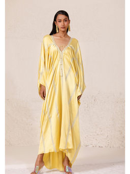 CHHAYA MEHROTRA - Glaze Yellow Tie-Up Neck Printed Kaftan
