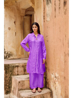 EKOHUM - Purple Embroidered Silk Kurta Set