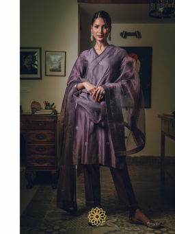Rhua India - Lavender Embroidered Chanderi Kurta and Pant with Dupatta