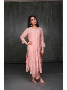 Rhua India - Salmon Pink Embroidered Kurta and Pant with Dupatta