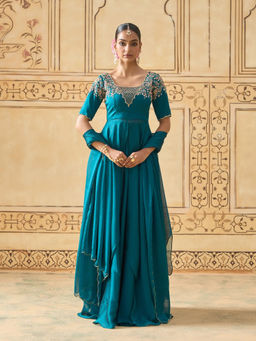 Fiorebymalar - Teal Embellished Meher Anarkali with Dupatta