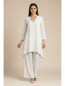 ORNAMAAS - Dal Cheeni Cotton White Top With Pant Co-Ords