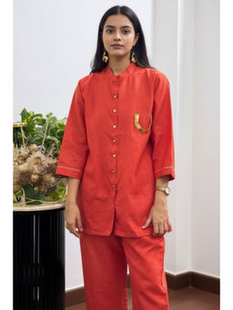 ORNAMAAS - Kesar Adaa Orange Top With Pant Co-Ords