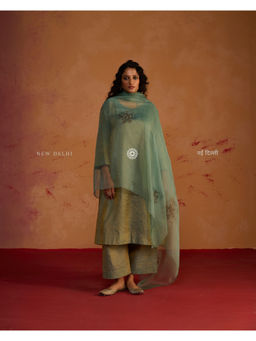 Rhua India - Blue Green Gulnaar Embroidered Kurta and Pant with Dupatta