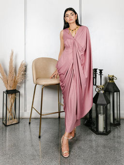 House of Fett - Elysee Drape Pink Maxi Dress